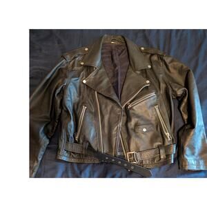 Volutti Leather Motorcycle Moto Jacket Black Biker Large 48